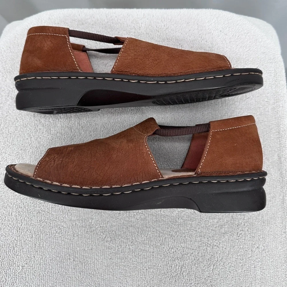 Connie Shelly Leather Shoe Sandal 10B Womens Brown Open Toe Slip On